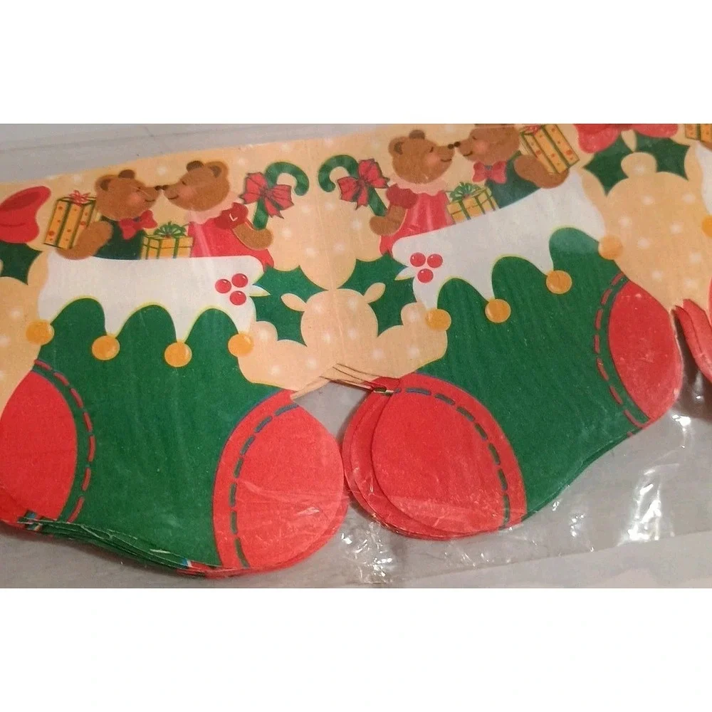 Vintage‎ Paper Garland 9FT Joy Bright NEW in package Teddy Bear Stockings